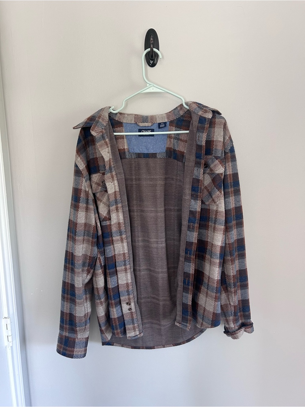 Chaps Plaid Button Down Shirt Size M, Brown Blue Flannel